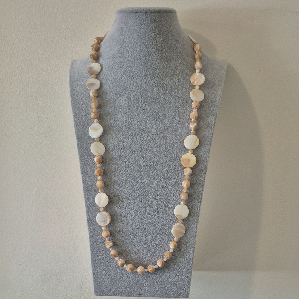 Natural Mother Of Pearl Necklace 36".Braclet 7"